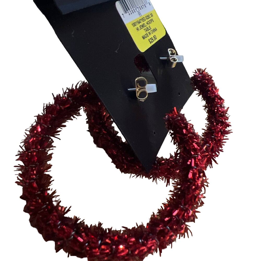 INC Red Holiday Hoop Pierced Earrings NWT - Picture 3 of 3